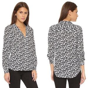 Equipment Silk Adalyn Black and White Heart Print Buttondown Blouse Size Small